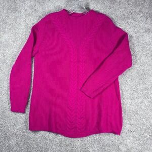 Talbots Womens‎ L Cable Knit Tunic Sweater Pink Mock Neck Nylon Lambswool